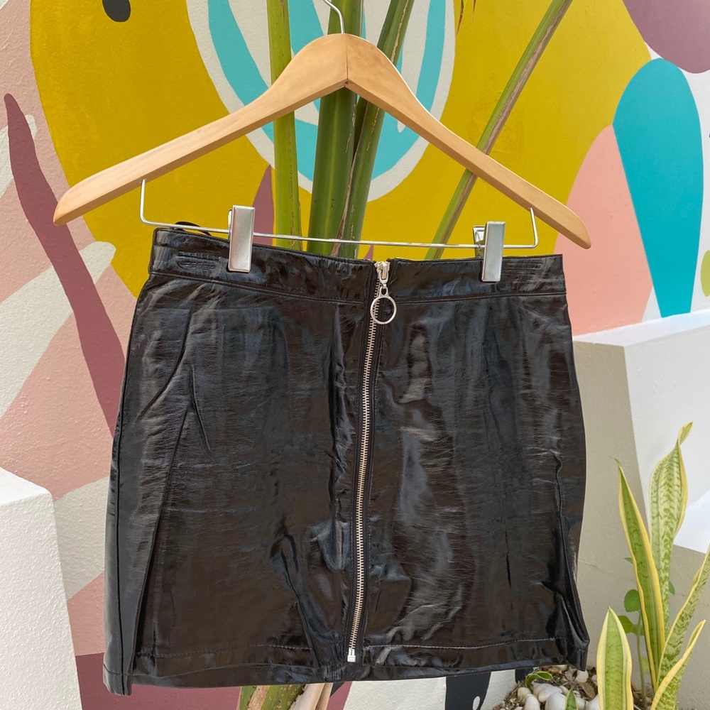 Faux patent leather mini skirt